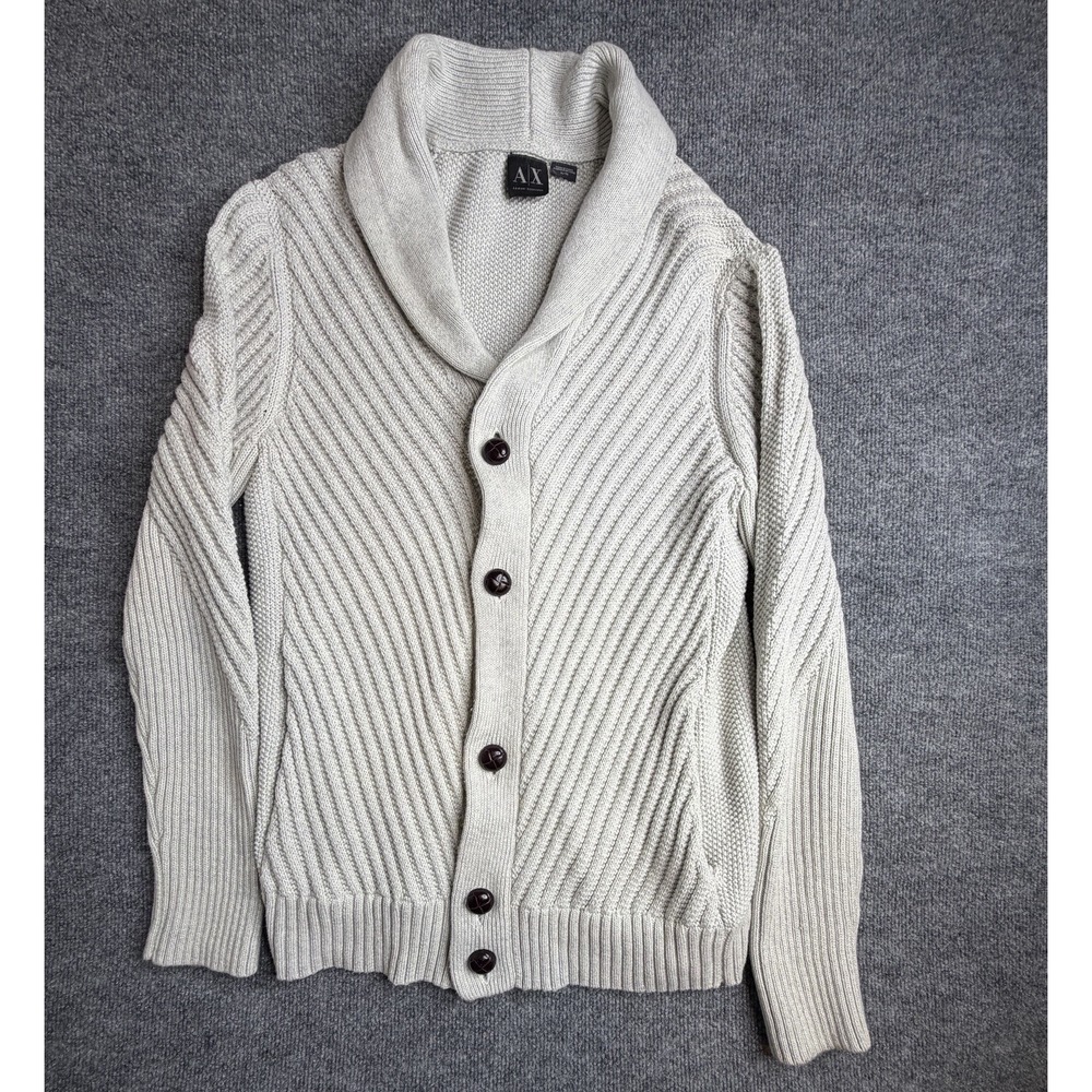 American Exchange Shawl Collar Cardigan Cream Cable Knit‎ Cotton Mens XL